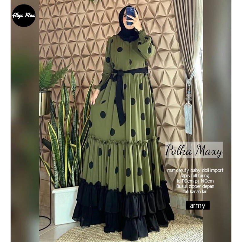 POLKA DRESS ORI BY ALYA REA GAMIS CERUTY JUMBO FULL FURING LD 110