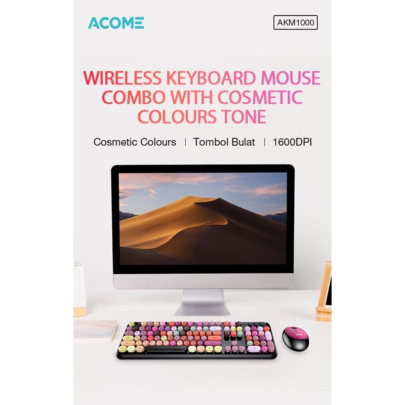 Acome Keyboard Mouse Combo Wireless Fashion Colours Tone AKM1000