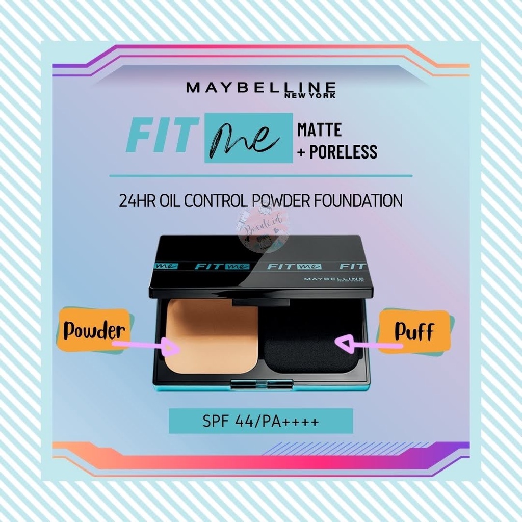 Maybelline Fit Me Matte and Poreless 24HR Oil Control Powder Foundation Bedak Padat (Full Coverage &amp; Tahan lama)