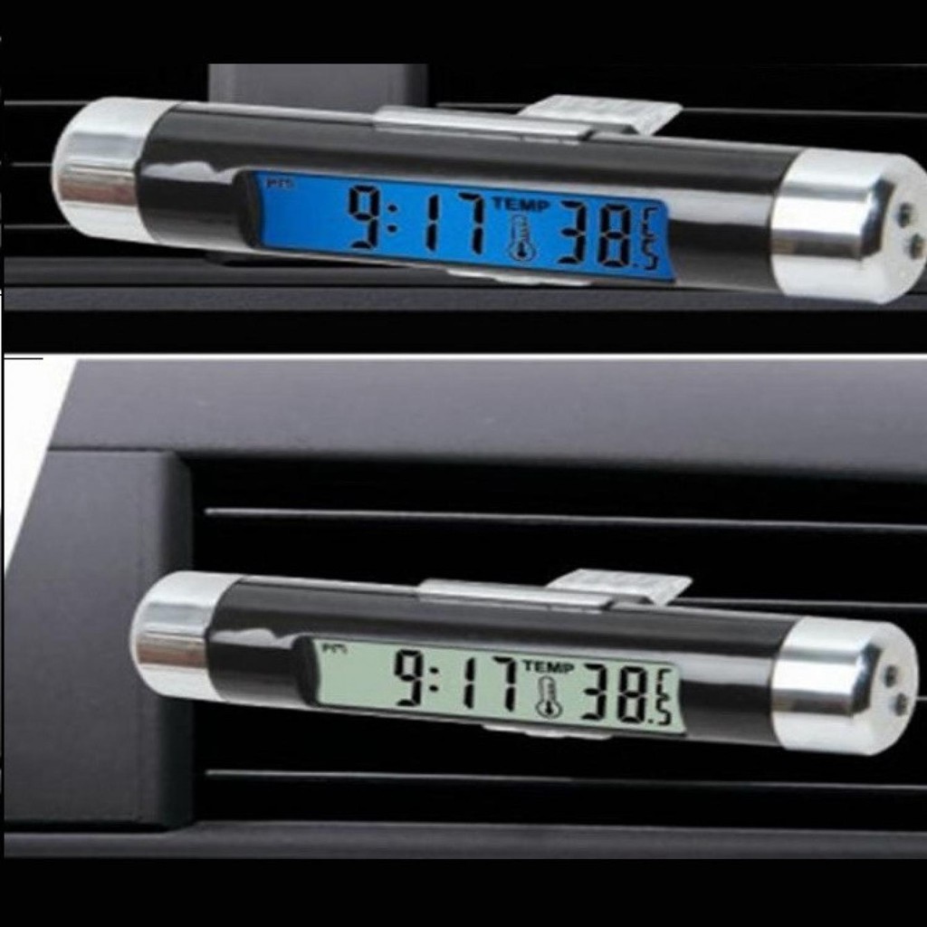 Jam dashboard mobil airvent Termometer Digital Backlight Car dash clock