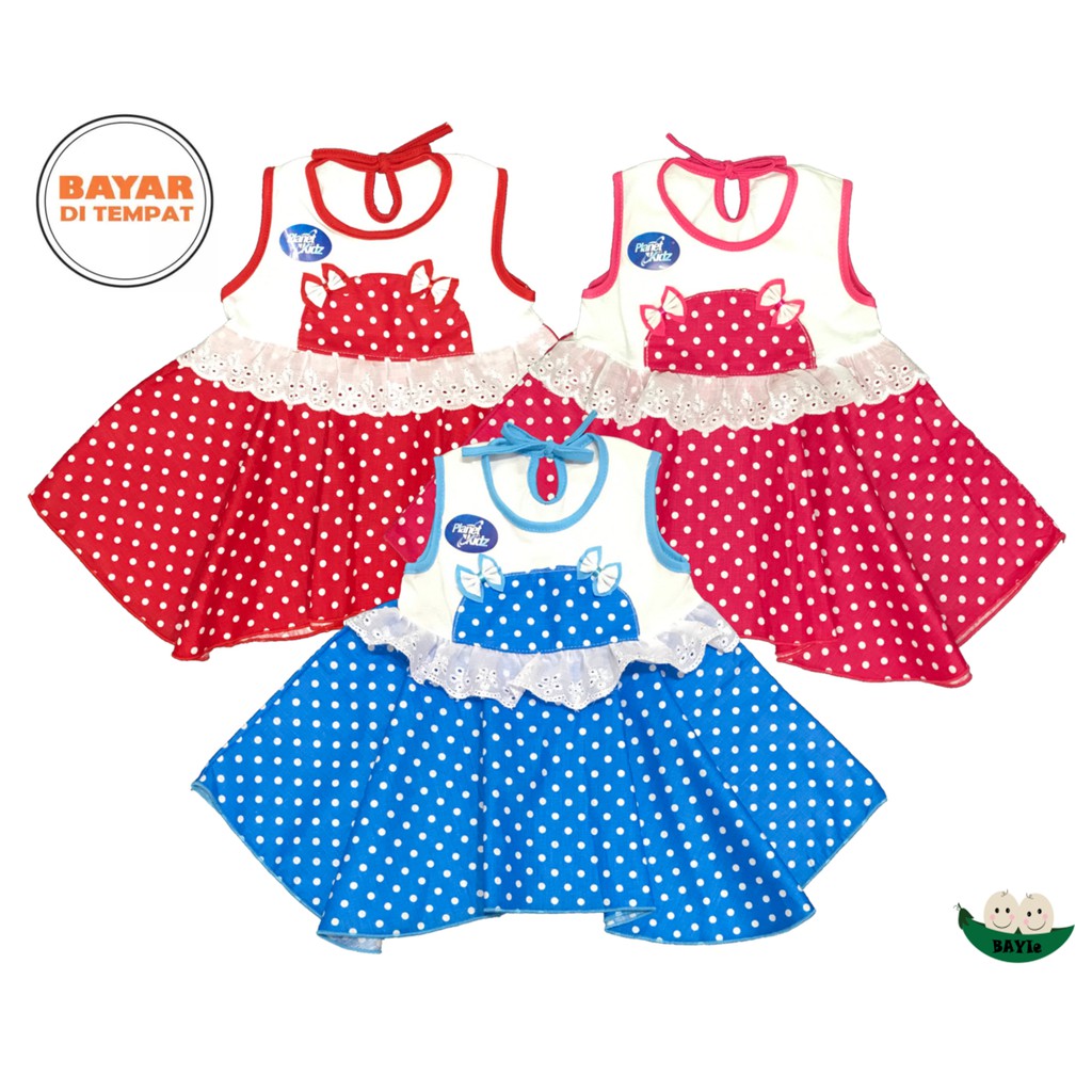 BAYIe - Baju bayi Perempuan Dress motif POLKADOT RENDA PLANET KIDS usia 0 -12 bulan/Baju Cewek