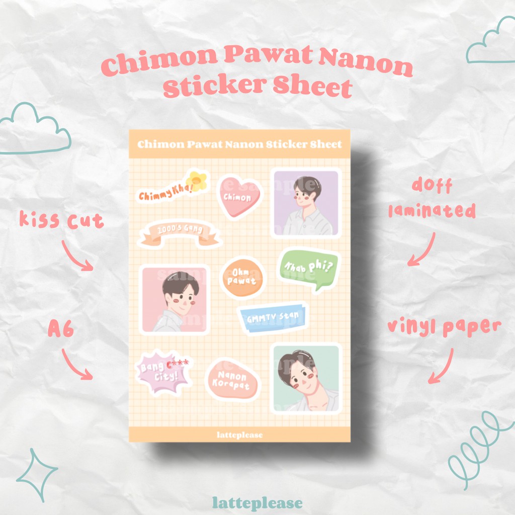 Chimon Wachirawit Ohm Pawat Nanon Korapat GMMTV Thai Actor Kiss Cut Sticker Sheet Stiker Set