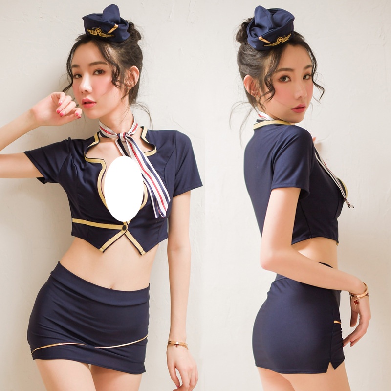 (COD) Lingerie Wanita Set Sexy Cosplay Seragam siswa Pramugari Pakaian dalam Cosplay A368