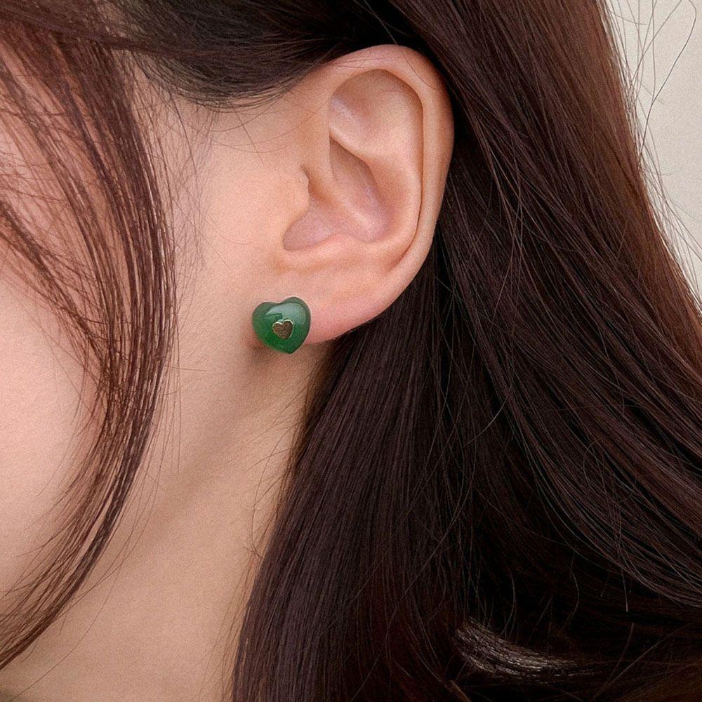 Mxbeauty Anting Hati Kepribadian Warna-Warni Vintage Hadiah Elegan Resin Perempuan Logam Wanita Stud Earrings