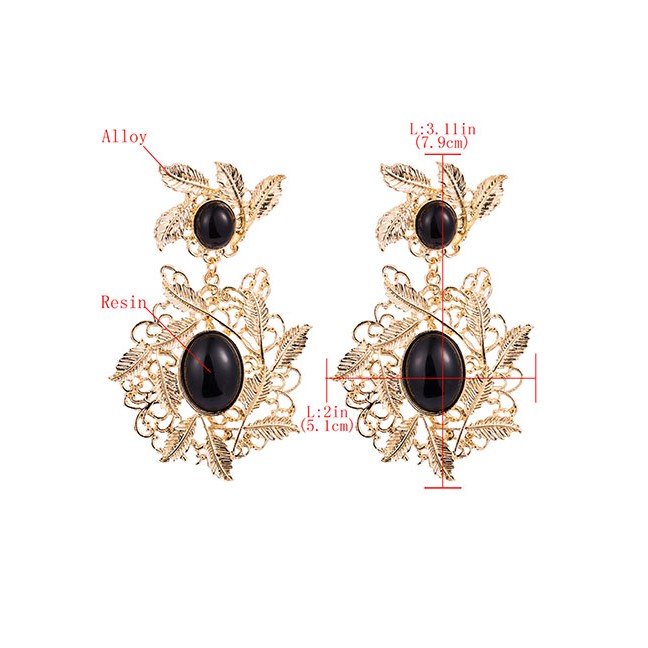 LRC Anting Tusukl Fashion Golden Multilayer Alloy Leaf Hollow Resin Earrings D86714