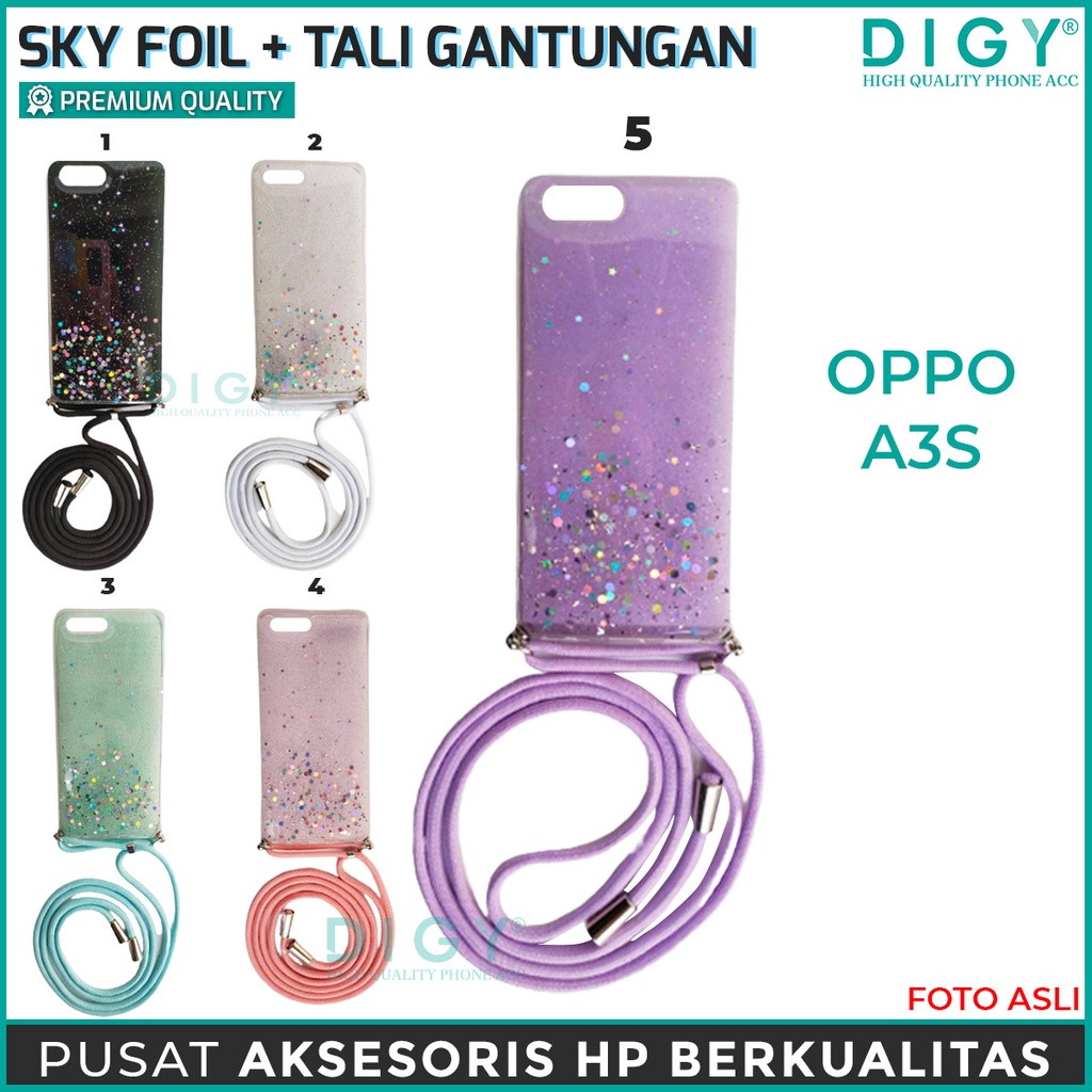 OPPO A15 A55 A53 A32 A33 F17 PRO RENO 4F A1K C11 A3S C15 A37 Case plus gantungan Sky Foil Tali Hp Lanyard