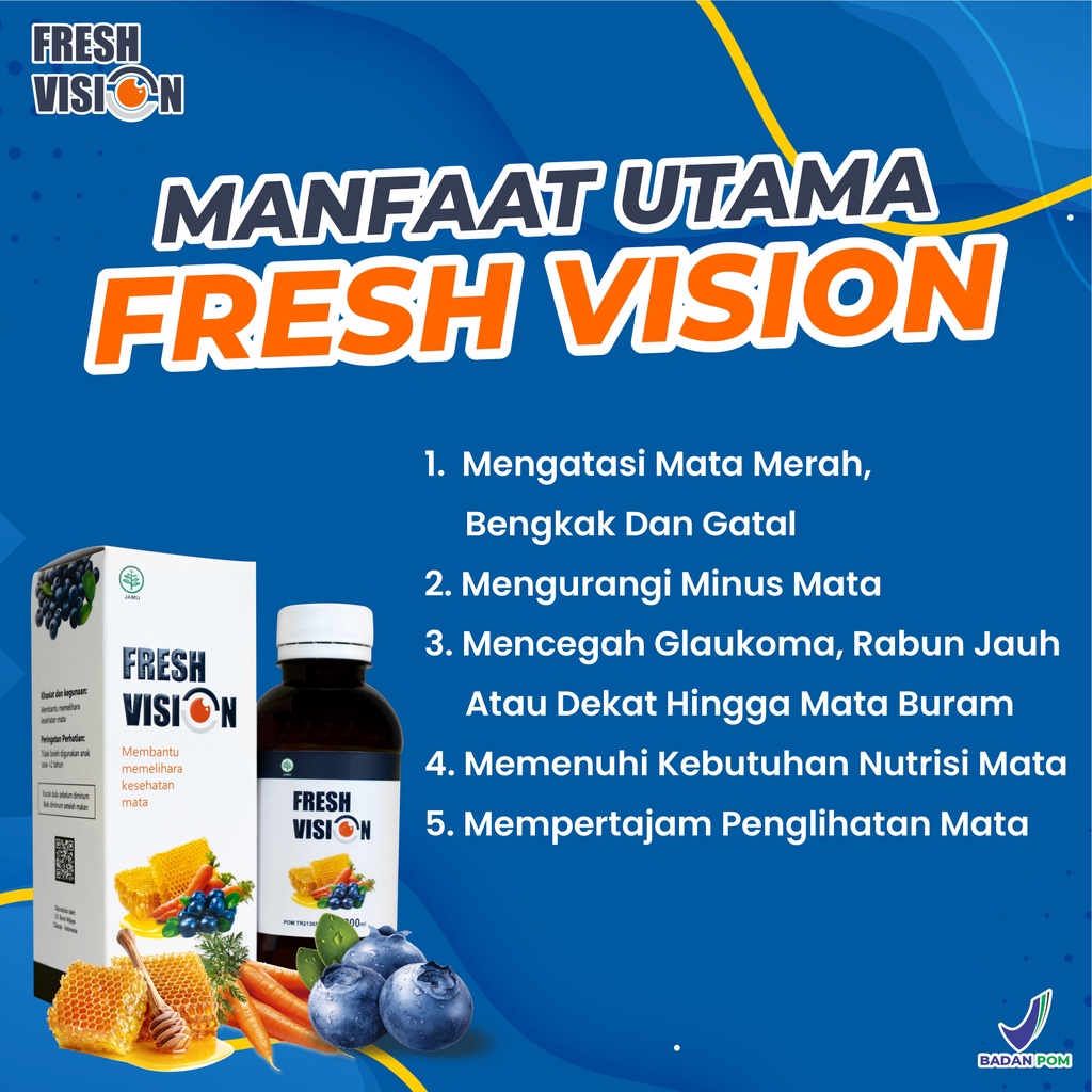 FRESH VISION Obat Mata Herbal / Suplemen Mata Madu FRESH VISION Untuk Mata Merah Lelah Kering Iritasi Gatal Buram Mata Minus / Nutrisi Mata Cegah Katarak Glaukoma 200ml