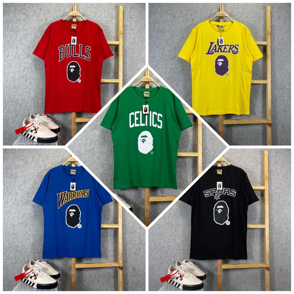 Kaos Bathing Ape Bape x Bulls Lakers Celtic Warriors Spurs Premium Fulltag