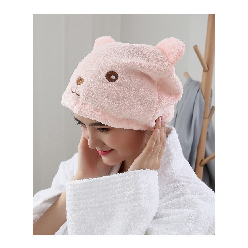 INFY - R513 Handuk Keramas Mandi Topi Handuk Pengering Rambut Kepala Hair Tower Shower Cap Karakter Bear Import