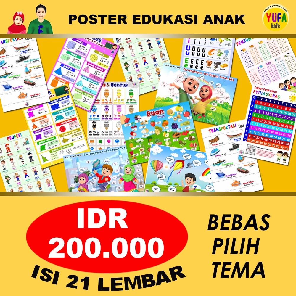 Paket promo 3 - Poster Edukasi Anak - Poster belajar anak - Poster wipe and clean - perlengkapan bel