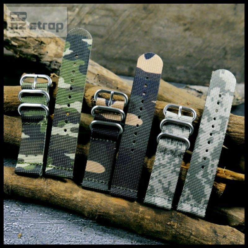 [ Z2 ] Size 20, 22 - Quick Release Zulu Strap Camo 2 Pcs Style Brushed SS Buckle Nylon Ballistic