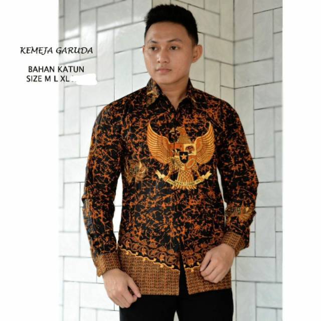 KEMEJA BATIK GARUDA ATASAN BATIK PRIA LENGAN PANJANG MURAH MODERN SERAGAM BATIK PRIA KHAS PEKALONGAN