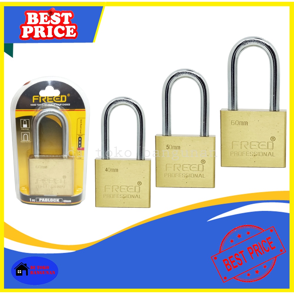 Gembok Kuningan Leher Panjang Ukuran 40MM 50MM 60MM Blister Freed Gembok Pintu Pagar