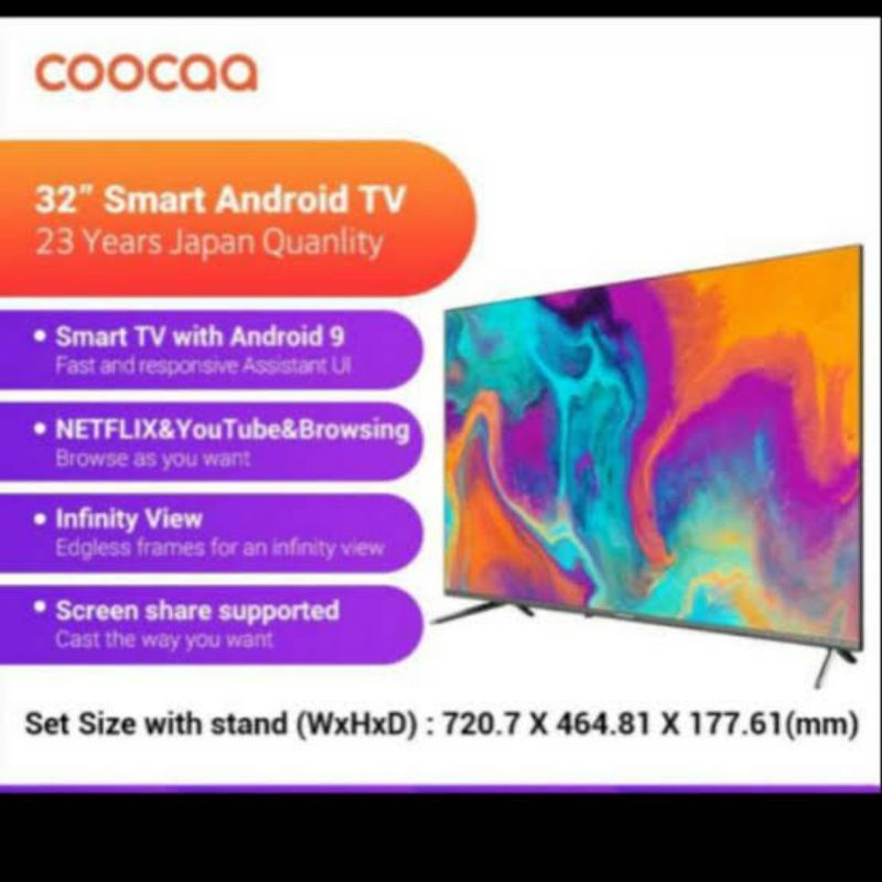 COOCAA LED TV 32S6G - 32 INCH SMART ANDROID GOOGLE BLUETOOTH NEW 2020