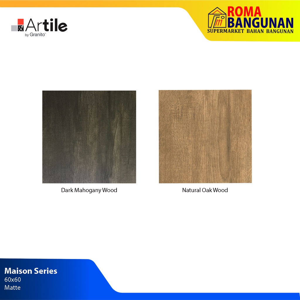 Granit Tile Artile by Granito Keramik Lantai Motif Kayu Maison Dark Mahogany Wood Maison Natural Oak Wood 60x60