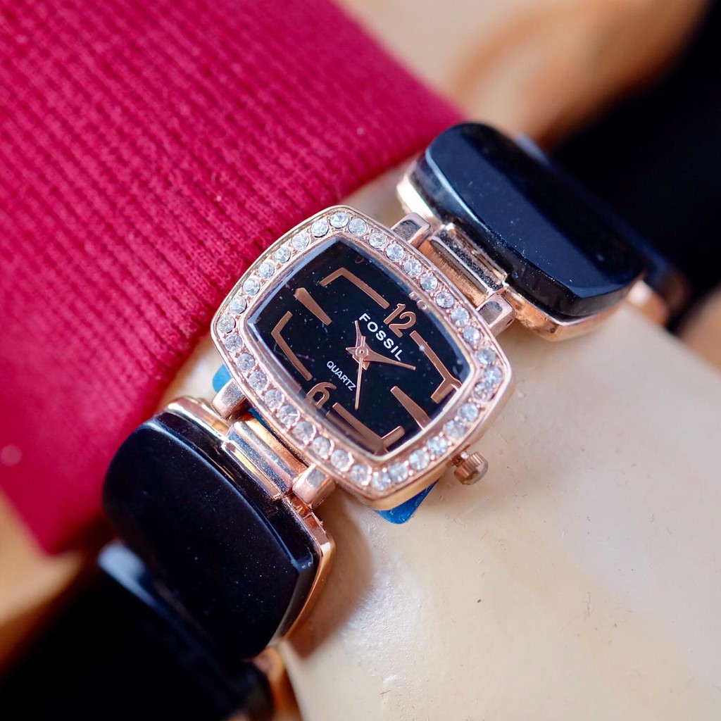 Jam Tangan Wanita Cewek Fashion Merk Branded Square Super Tali Rantai