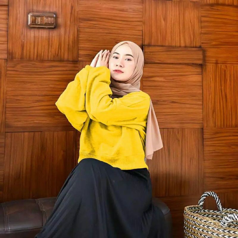 OVERSIZE CROOPE SWEATER / SWEATER WANITA CROP POLOS / OVERSIZE LENKA-MUSTARD
