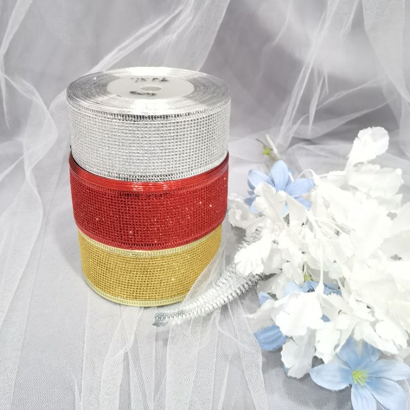 

Pita Jaring Glitter 4 cm ±30 yard / Pita Kado