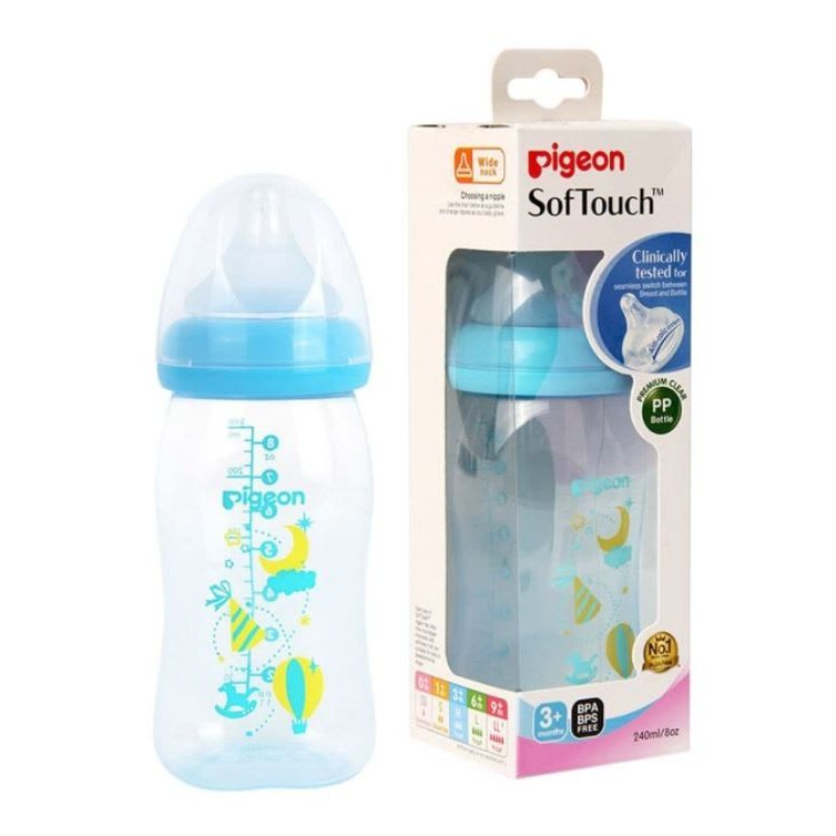 PIGEON Botol Susu PP Clear Wide Neck Motif / Botol Susu Bayi Anak - NEW