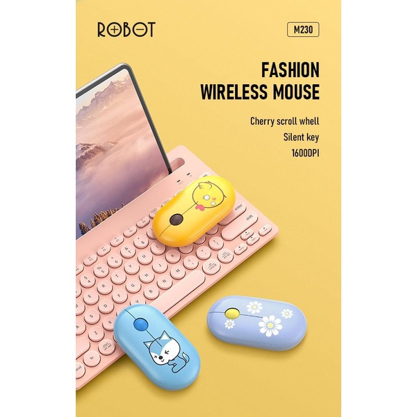 Robot M230 Wireless Mouse Silent Karakter Lucu