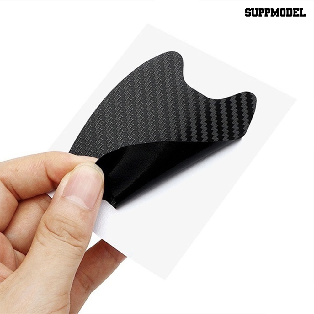 Car 4Pcs Stiker Cover Gagang Pintu Mobil Universal 4D Bahan Carbon Fiber Anti Gores