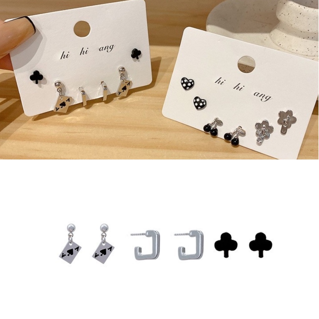 Set Anting Bentuk Bunga Cherry Geometris Gaya Harajuku Untuk Aksesoris