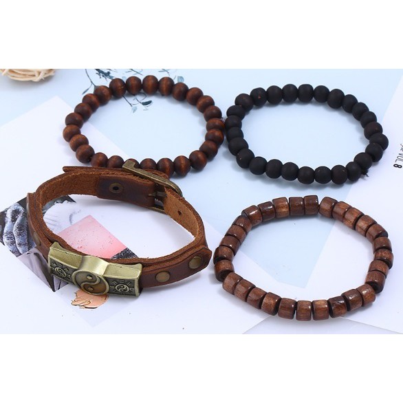 Gelang kulit dan kayu gaul keren pria wanita 013