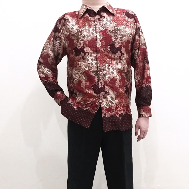 Baju Batik Modern Pria Satin (Merah Red Maroon)