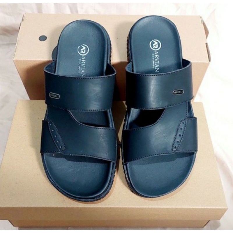 Sandal Kulit Pria Size 38-44 H9 Black Brown Kokop Sendal Kasual Semi Formal Pria, 42