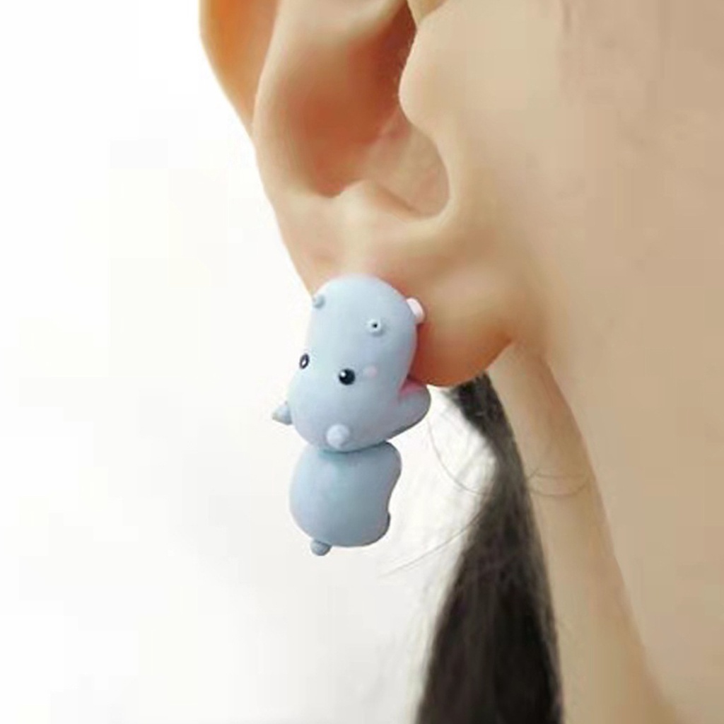 Hu Hu Hu Hu Hu Alat Bantu Pasang Kacamata♡ 1 Pasang Anting Stud Bentuk Hewan 3D Bahan Metal Untuk Harian