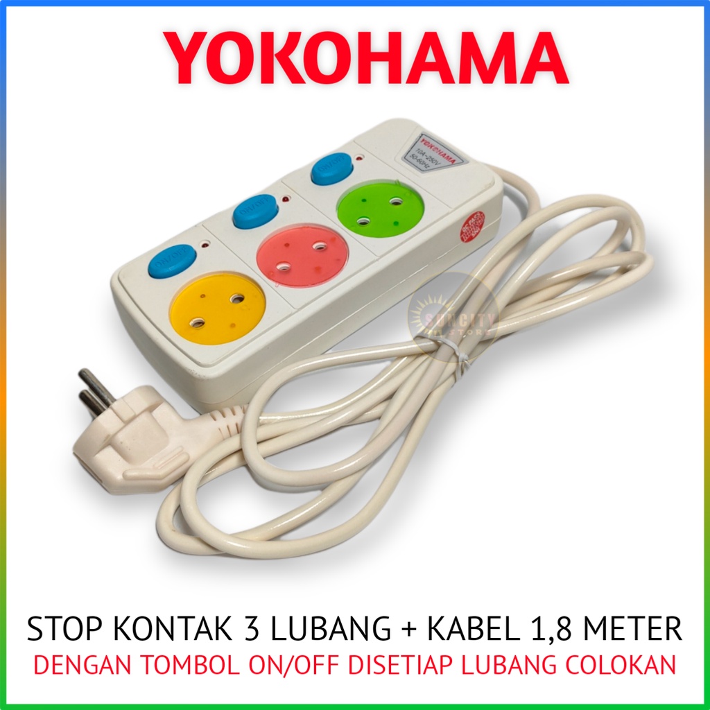 Yokohama Stop Kontak 3 / 4 / 5 Lubang + Kabel 1,8 Meter (Tombol ON/OFF Setiap Lubang Colokan)