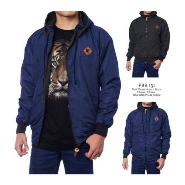 Jaket DC Pria Bolak-balik Bahan Parasut Despo Fleece Navy Abu