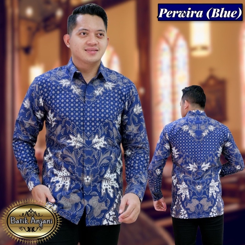 Kemeja Batik PERWIRA BLUE Full Furing Bahan Katun Halus High Quality