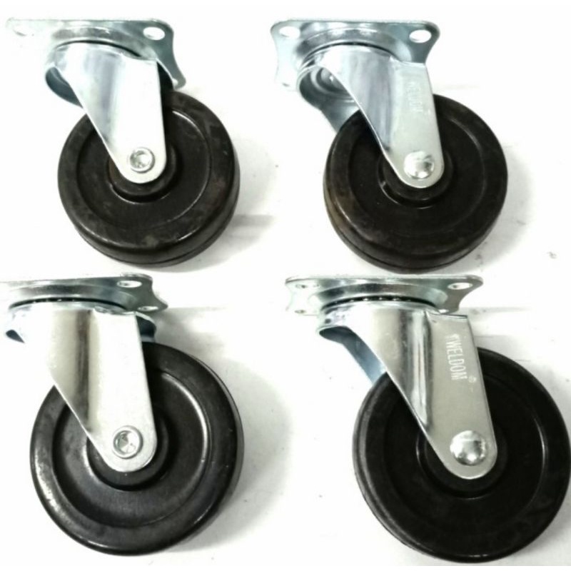 Roda Gepeng Karet Hitam PVC Hidup Hidup 3inchi  - 1kotak isi 4pcs