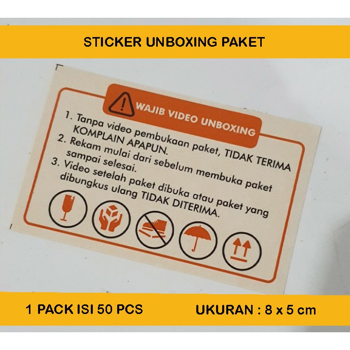 

Stiker Video Unboxing uk. 8x5 cm isi 50 pcs/ Sticker Label Peringatan Buka Paket Pengiriman