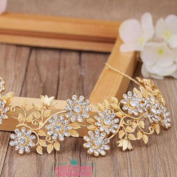 [STOCK TERBATAS] CROWN WEDDING TIARA PENGANTIN HEADPIECE HAIRBAND GOLD TRE008