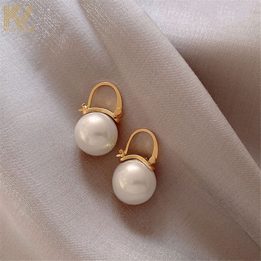 Anting Stud Desain Bola Mutiara Gaya Retro Untuk Aksesoris