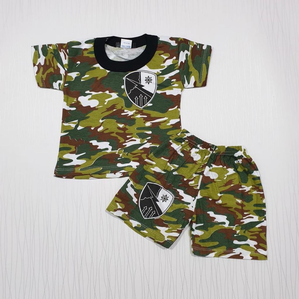 setelan pakaian anak laki-laki bahan katun motif army