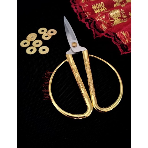 

GUNTING EMAS SANGJIT WEDDING DRAGON PHOENIX OPENING CEREMONY SCISSORS PITA KAIN DOUBLE HAPPINESS SHUANG XI VINTAGE JADUL KLASIK