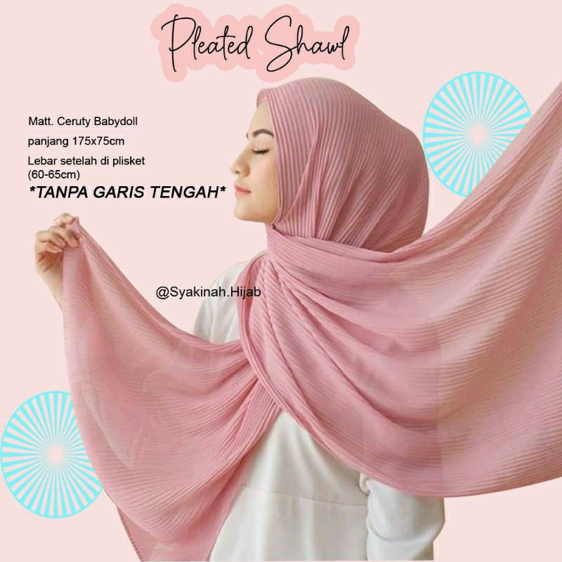 PASHMINA PLISKET PREMIUM/FULL PLISKET TAMPA GARIS TENGGA 75X175
