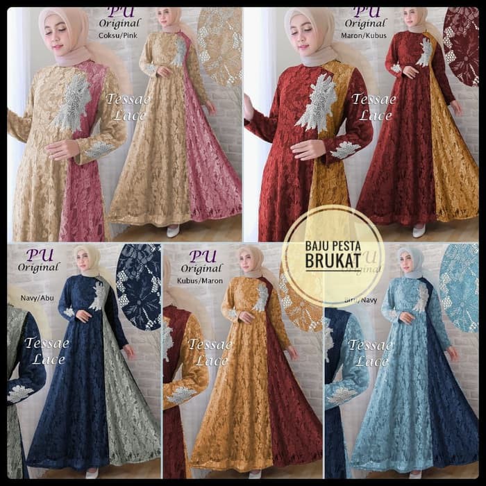 SPESIAL ATASAN PAKAIAN WANITA MUSLIM GAUN SETELAN baju pesta mewah brukat tessae lace original murah