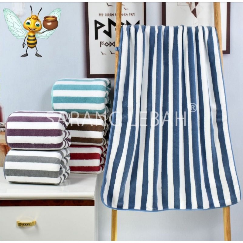 termurah!!! 1 pcs handuk mandi dewasa  microfiber salur 70x140