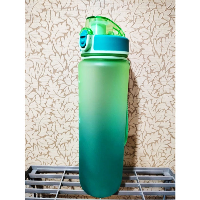 HOKO Botol Minum Tumbler Olahraga Sport Unik FREE Stiker 2D+3D / Botol Motivasi 1000ML / Botol Penanda Gradient Gradasi 1 LITER-1L Blue & Green