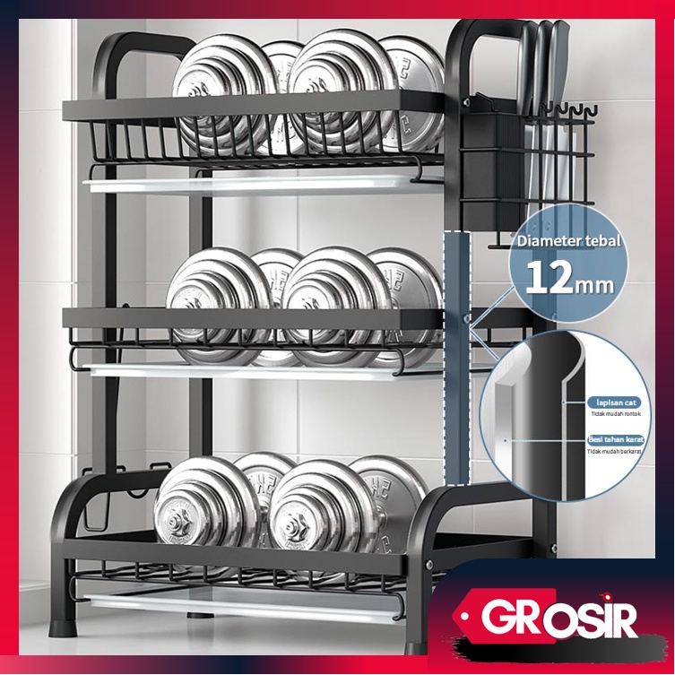 Grosir - H971 Drainer Rack / Rak Piring &amp; Mangkok 3 Tingkat / Rak Dapur Multifungsi / Rak Susun Pengering Piring