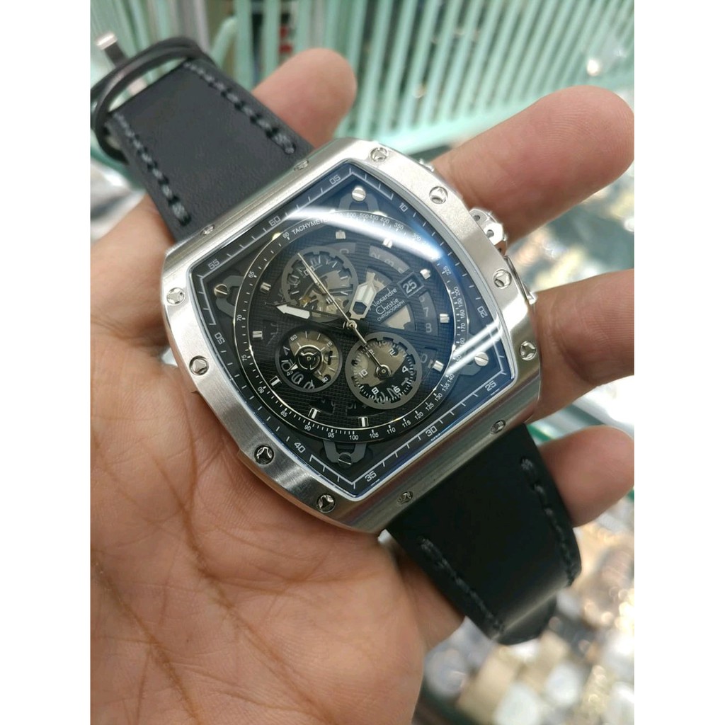 JAM TANGAN ALEXANDRE CHRISTIE WATCH AC 6411 PRIA SILVER BLACK TOMBOL SILVER ORIGINAL