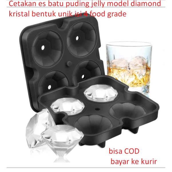 Cetakan es batu puding jelly model diamond kristal bentuk unik isi 4 food grade