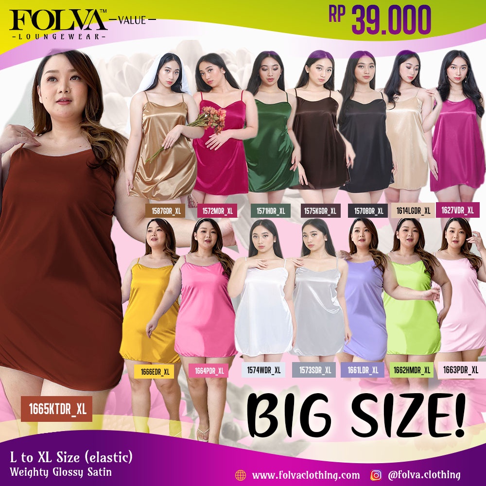 FOLVA Baju tidur wanita dress tanktop satin big size jumbo XL