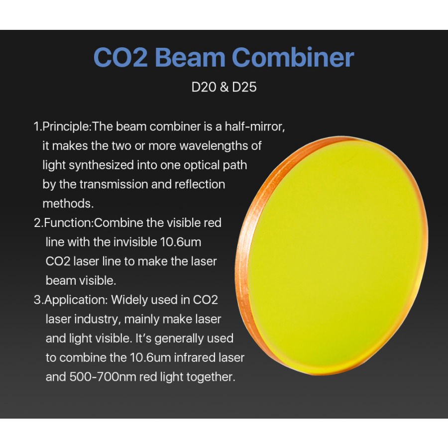 Original CloudRay Lensa CO2 Laser Beam Combiner Lens 20 dan 25 mm T2