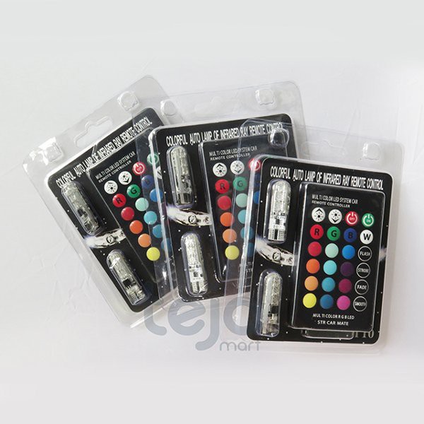 LAMPU LED T10 MOBIL MOTOR RGB 6 MATA JELLY ISI 2PCS DAPAT REMOTE BATERAI