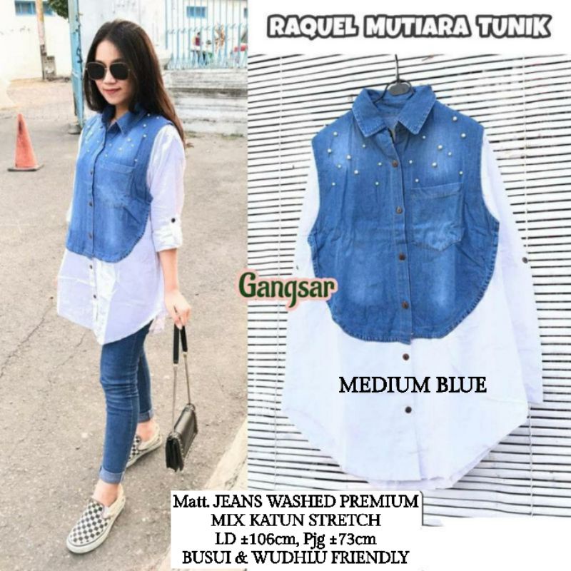 Fauzia Blouse JEANS MUTIARA (LD ±106cm) //JF7754